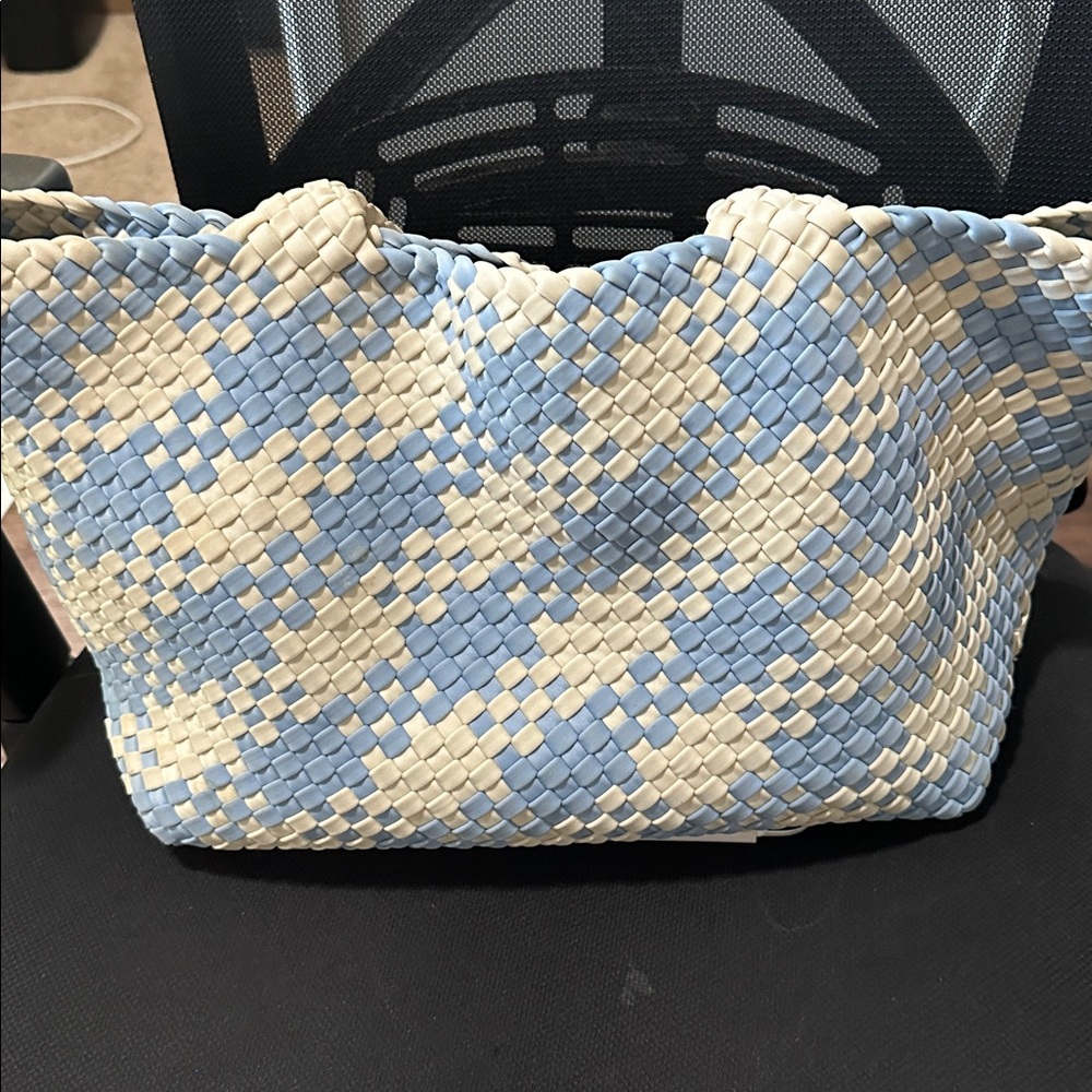 Naghedi St Barths Medium Blue and White Woven Tote Bag - Picture 9 of 9